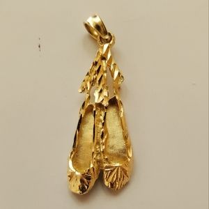 14K Gold Charm Ballet Toe Shoes Rare Design 3D Craftmanship